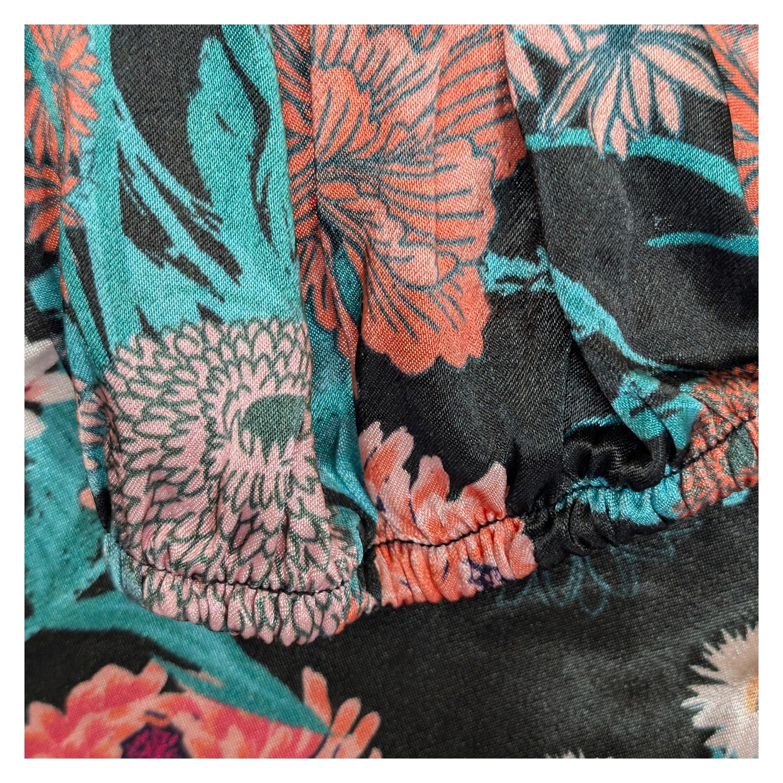 Monsoon Black Floral Bird Wrap Top Size UK 12 US 8 Satin Feel Crane Print Blouse by Monsoon – | RewearableUK