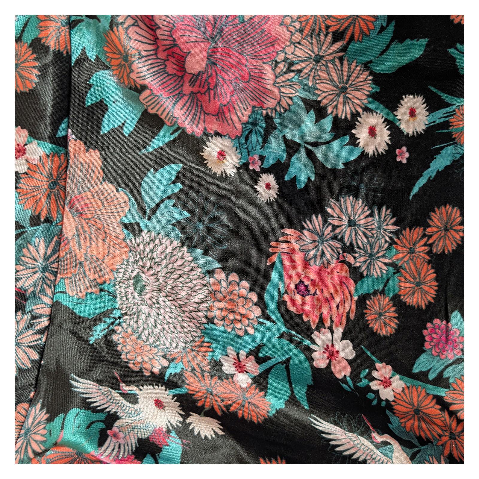 Monsoon Black Floral Bird Wrap Top Size UK 12 US 8 Satin Feel Crane Print Blouse by Monsoon – | RewearableUK