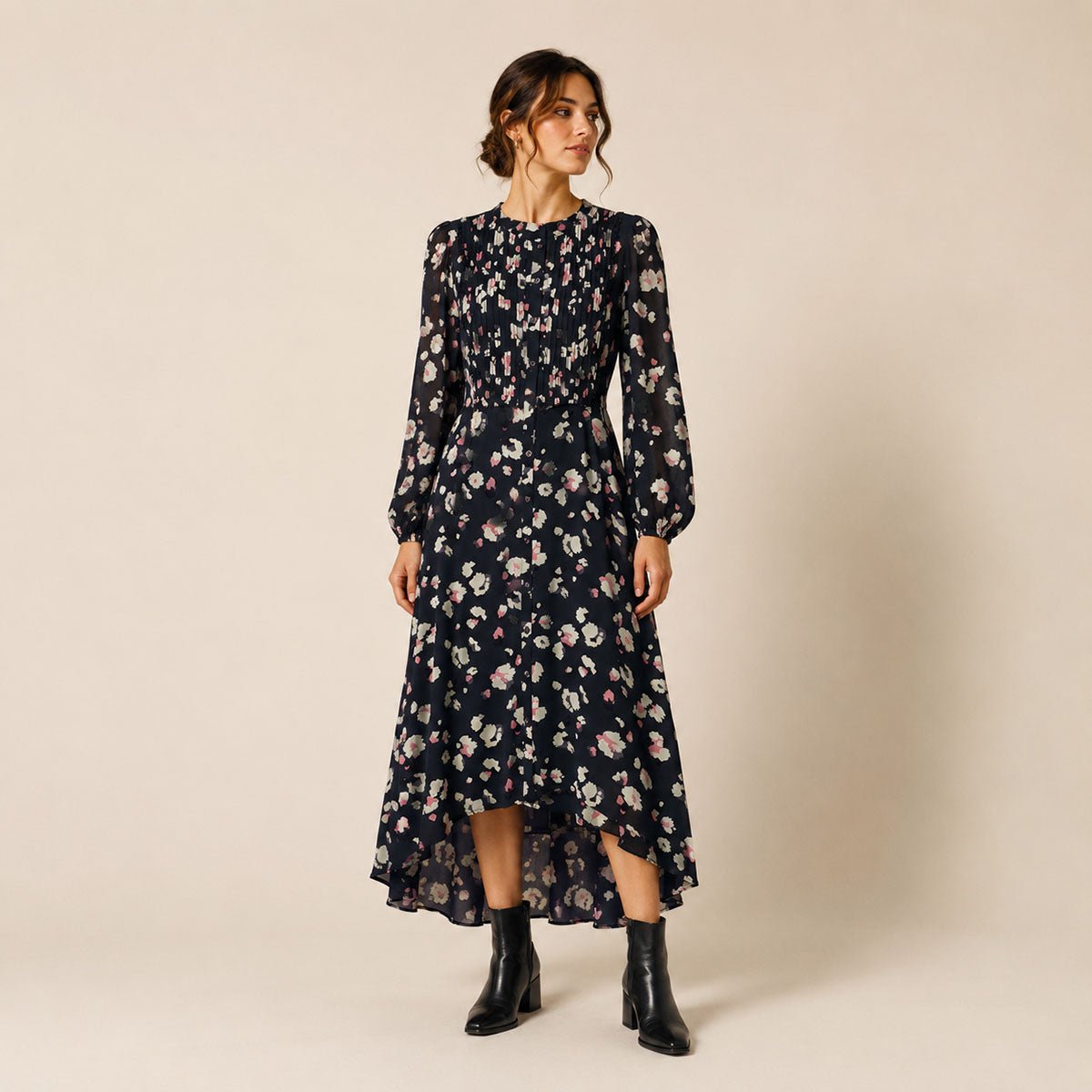 Monsoon Black Floral Midi Shirt Dress – UK 14 – Dresses product photo 1 | RewearableUK