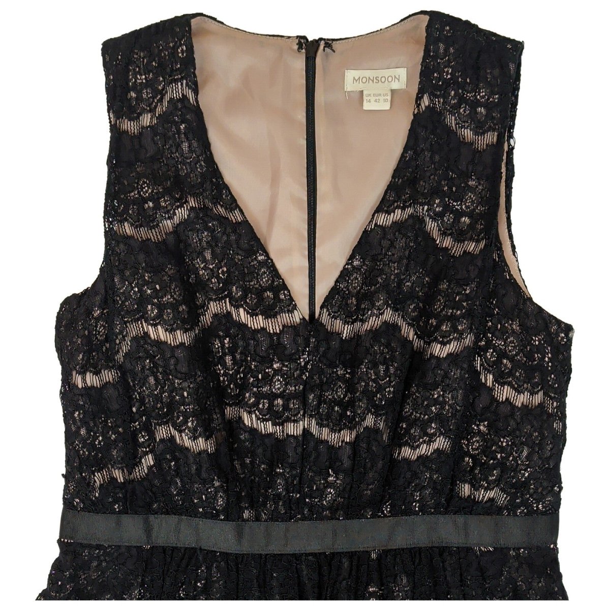 Monsoon Black Lace Occasion Dress UK 14 Nude Lined Wedding Guest – product photo 2 | RewearableUK