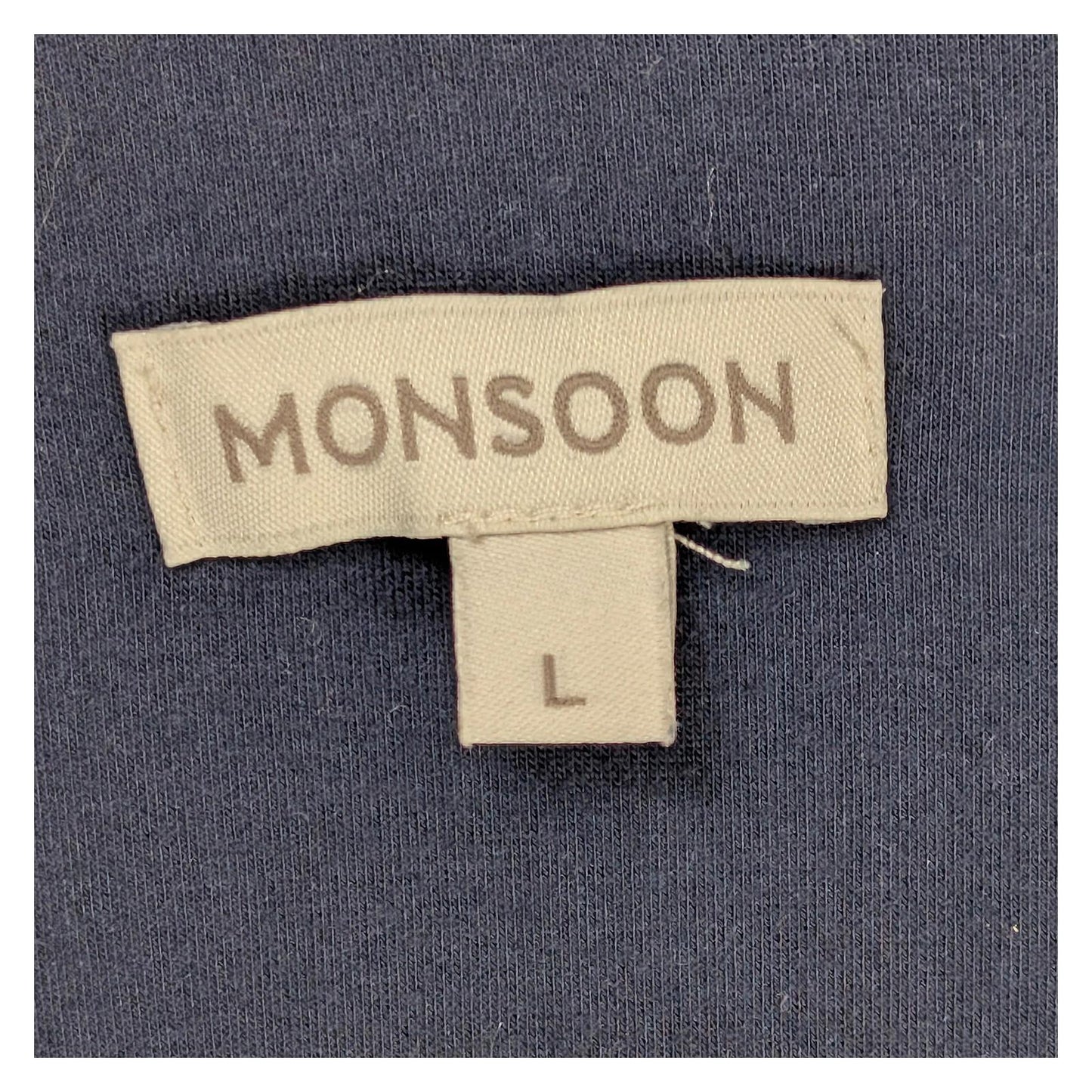 Monsoon Blazer Jacket Size L Navy Blue White Pattern Open Front 3/4 Sleeve by Monsoon – blouse | RewearableUK