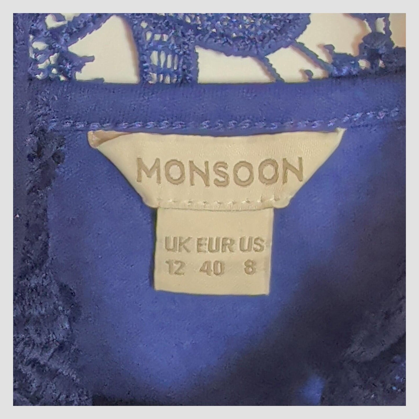 Monsoon Blue Lace Dress UK 12 EU 40 Sleeveless Elegant Occasion Midi by Monsoon – | RewearableUK