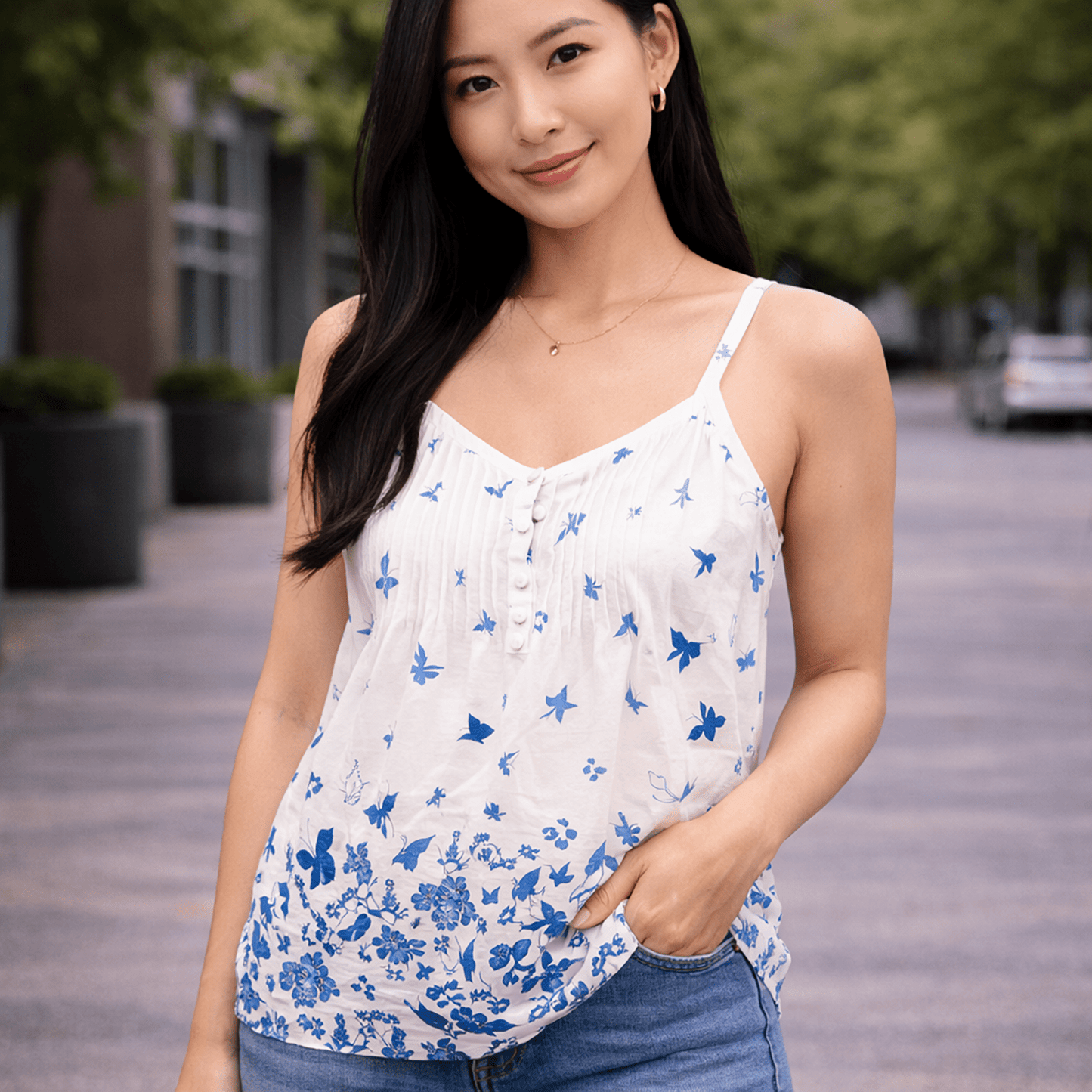 Monsoon Butterfly Print Cotton Cami Top White | Women's UK 10 by Monsoon – blouse | RewearableUK