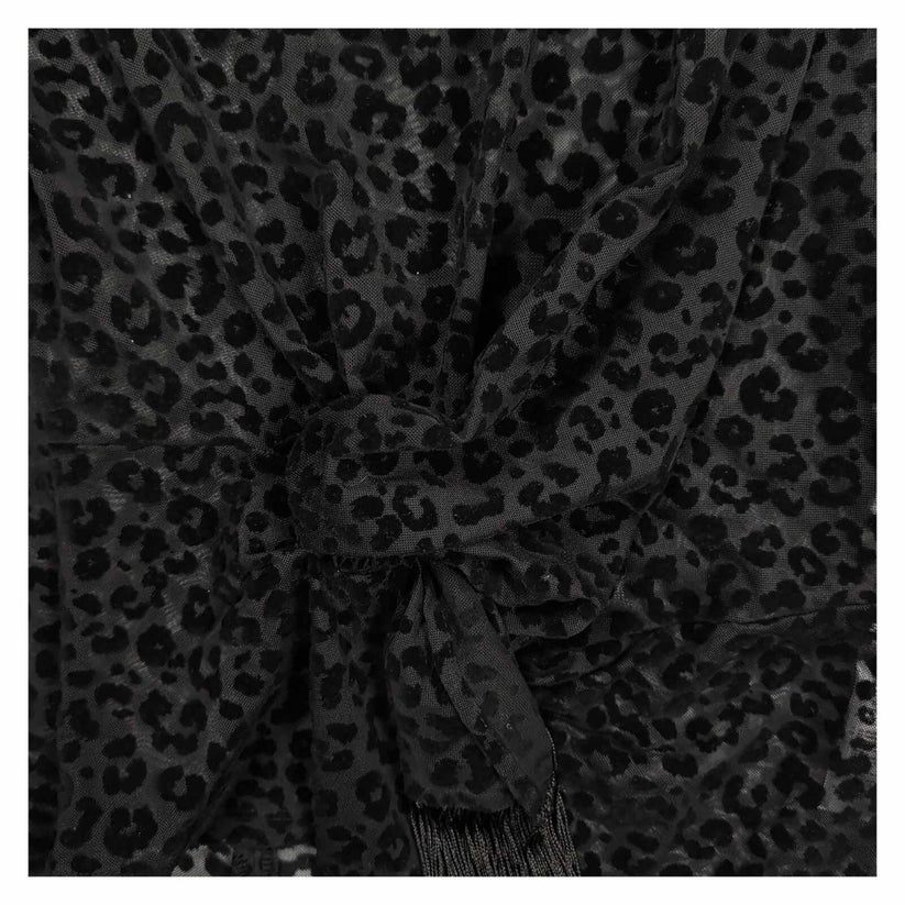 Monsoon Deb Devore Leopard Top M Black Sheer Flocked Tie Waist Long Sleeve – product photo 2 | RewearableUK