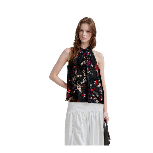 Monsoon Devoré Velvet Halter Top Black Floral | Women's UK 10 by Monsoon – blouse | RewearableUK