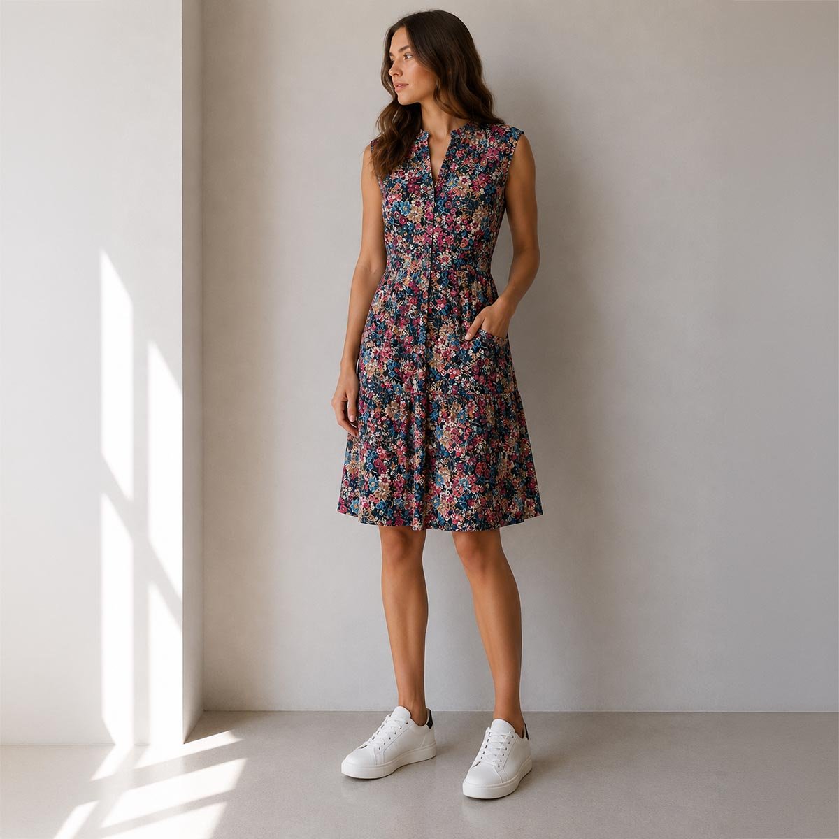 Monsoon Floral Corduroy Shift Dress UK 14 Multicolour Sleeveless by Monsoon – DRESSING | RewearableUK