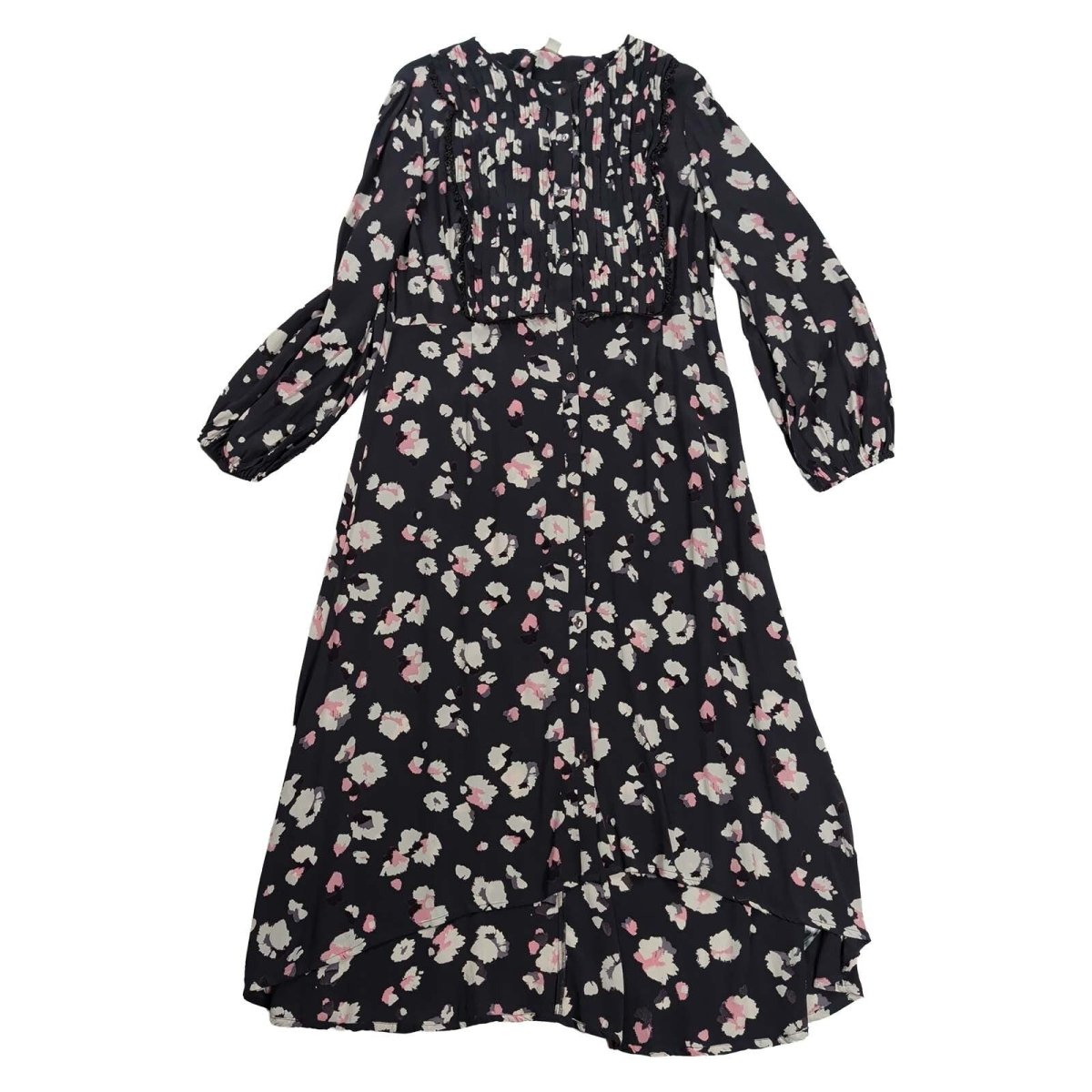 Monsoon Floral Midi Shirt Dress UK 14 Black Pink Long Sleeve Button Front – product photo 1 | RewearableUK