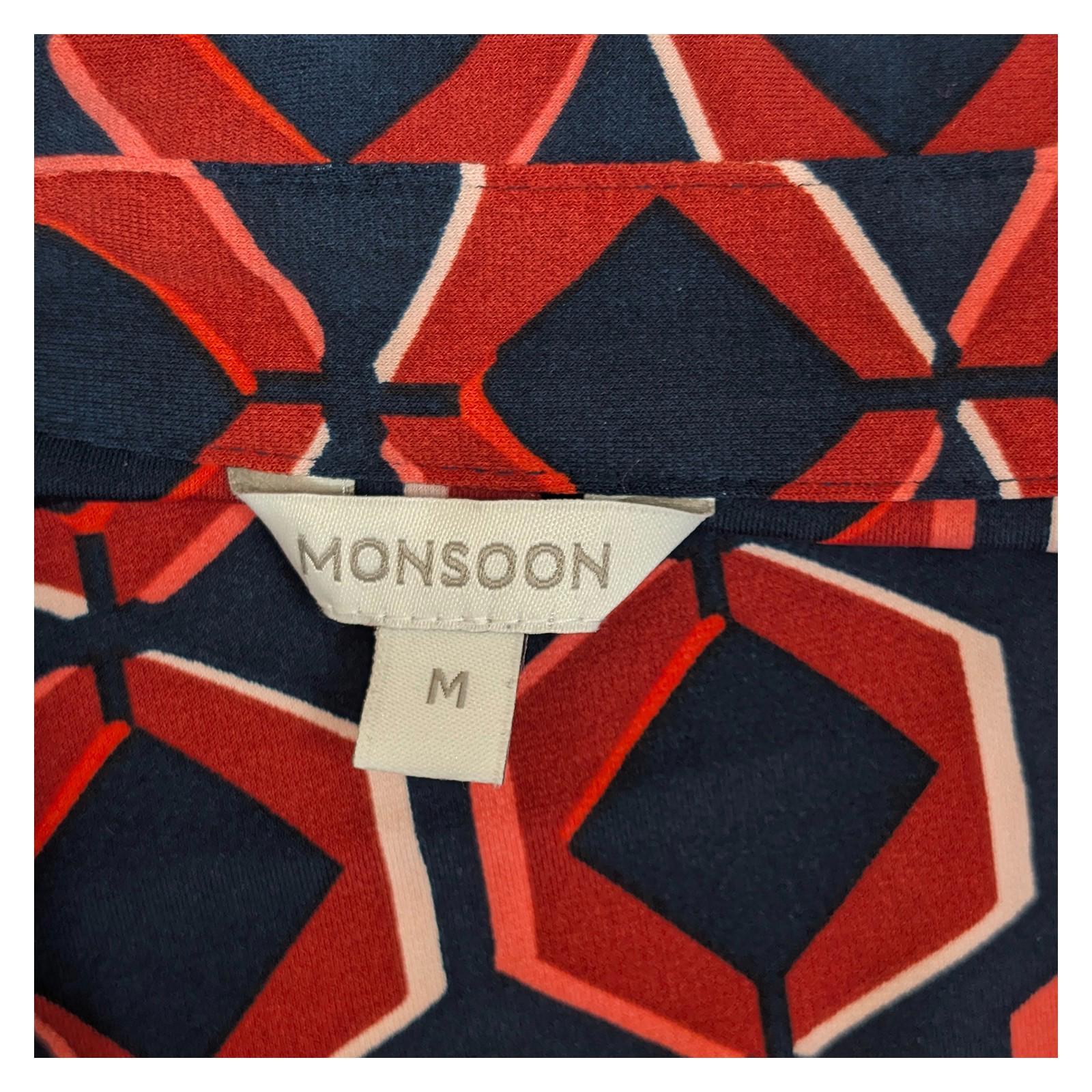 Monsoon Geometric Wrap Top Size M Red Navy Hexagon Print Collared Jersey Shirt by Monsoon – | RewearableUK