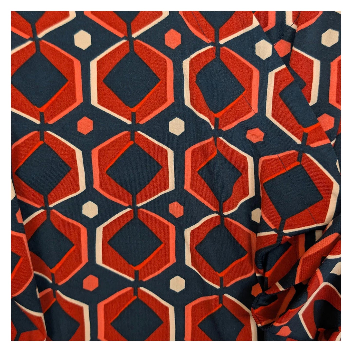 Monsoon Geometric Wrap Top Size M Red Navy Hexagon Print Collared Jersey Shirt by Monsoon – | RewearableUK