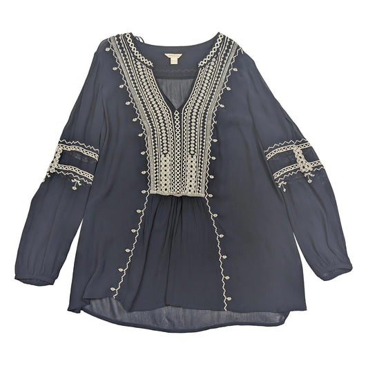 Monsoon Navy Embroidered Blouse Size UK 16 US 12 Boho Peasant Tunic Top Festival by Monsoon – | RewearableUK