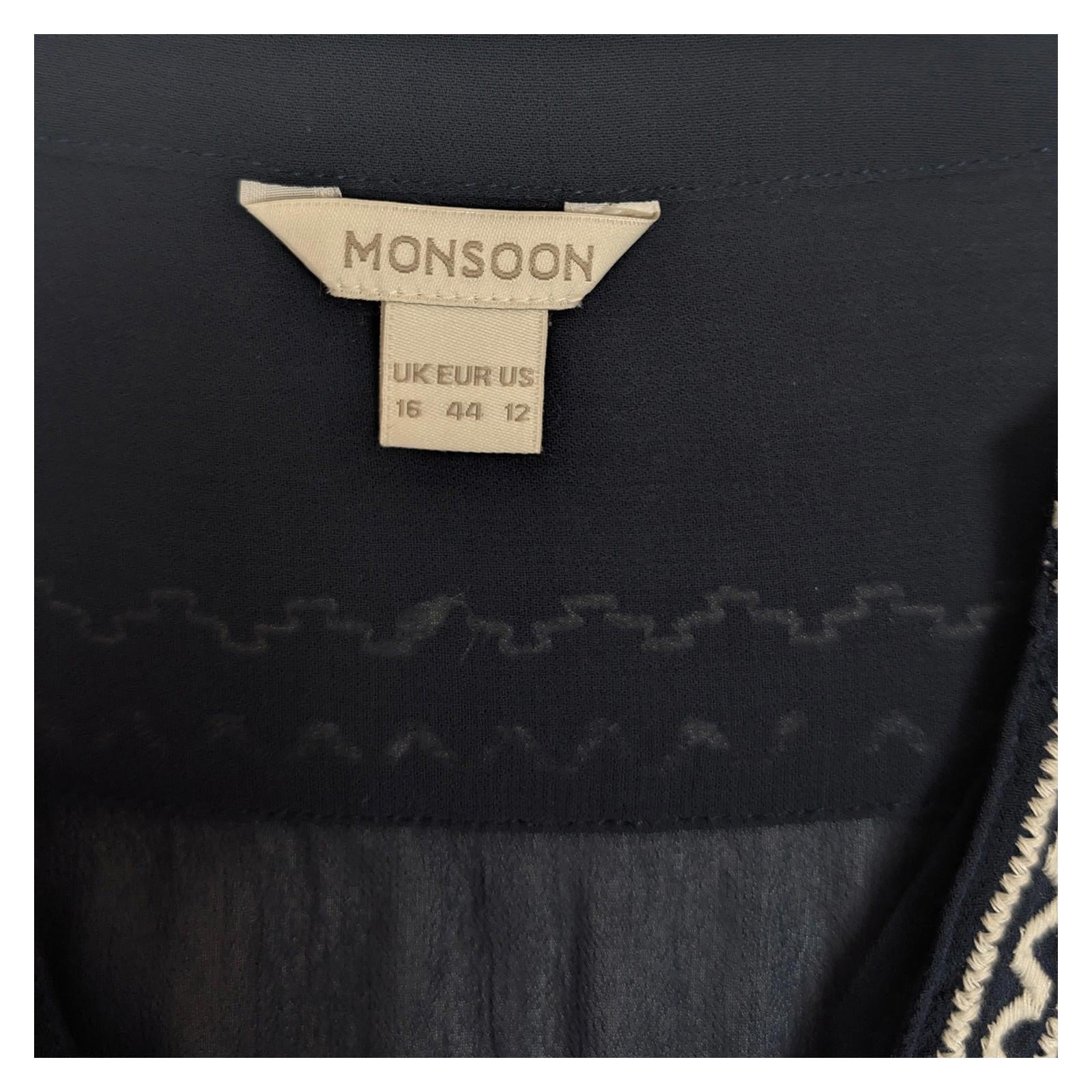 Monsoon Navy Embroidered Blouse Size UK 16 US 12 Boho Peasant Tunic Top Festival by Monsoon – | RewearableUK