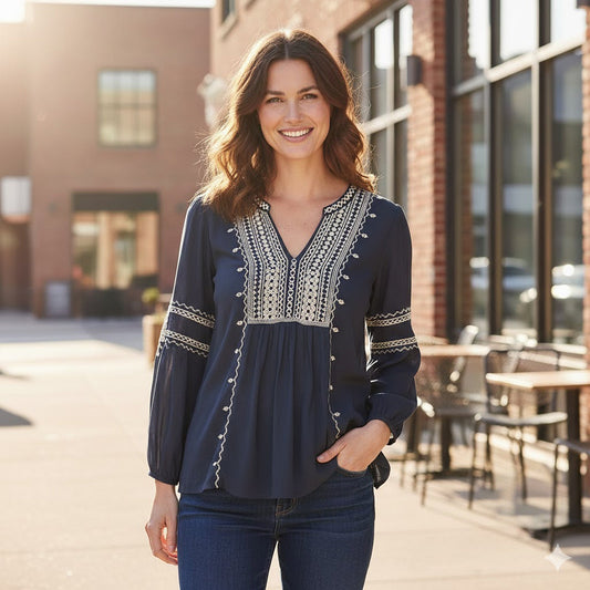 Monsoon Navy Embroidered Blouse | Women's UK 16 by Monsoon – blouse | RewearableUK