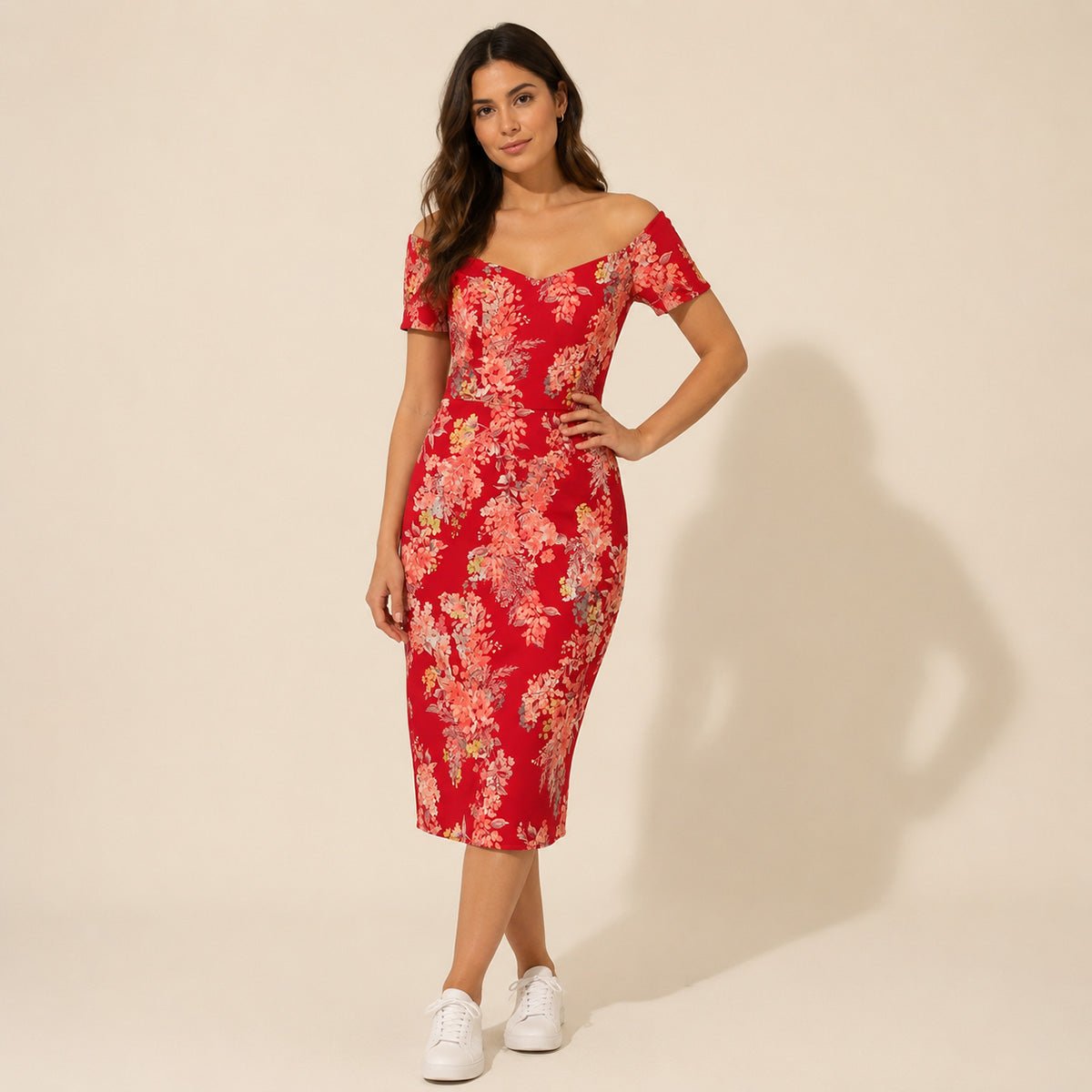 Monsoon Red Floral Midi Dress UK 8 Sweetheart Neck – Dresses product photo 1 | RewearableUK
