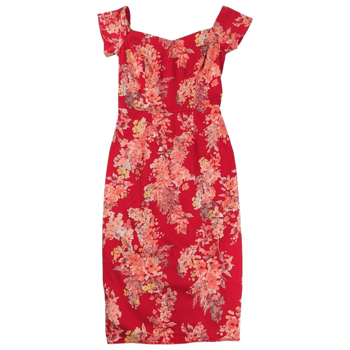 Monsoon Red Floral Midi Dress UK 8 Sweetheart Neck – product photo 1 | RewearableUK