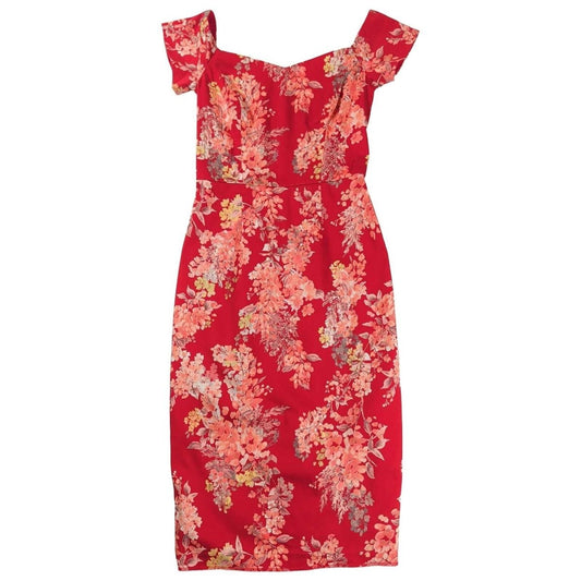 Monsoon Red Floral Midi Dress UK 8 Sweetheart Neck – product photo 1 | RewearableUK