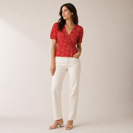 Monsoon Red Polka Dot Wrap Style Blouse Top M UK 12 V - Neck by Monsoon – blouse | RewearableUK