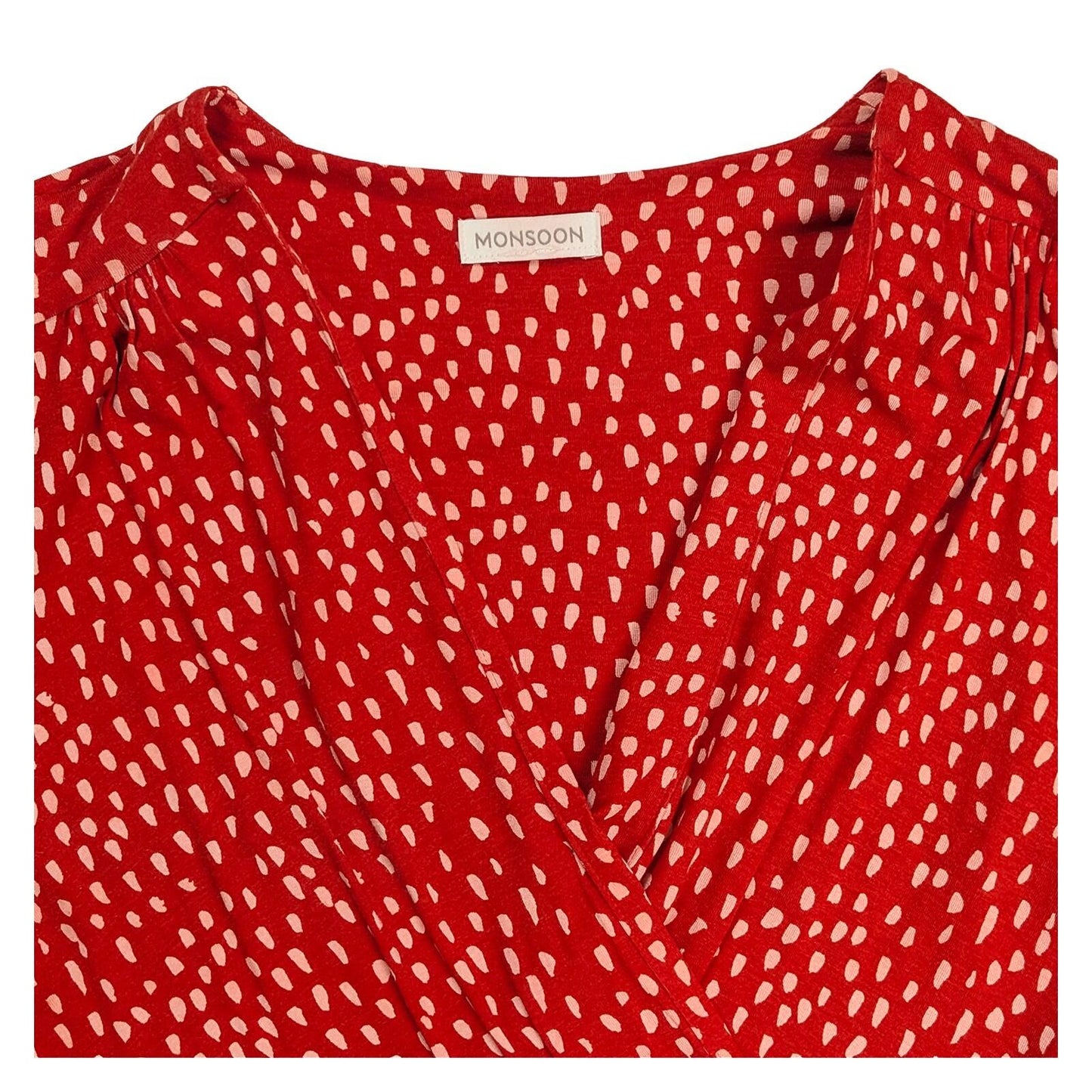Monsoon Red Polka Dot Wrap Style Blouse Top M UK 12 V - Neck by Monsoon – blouse | RewearableUK