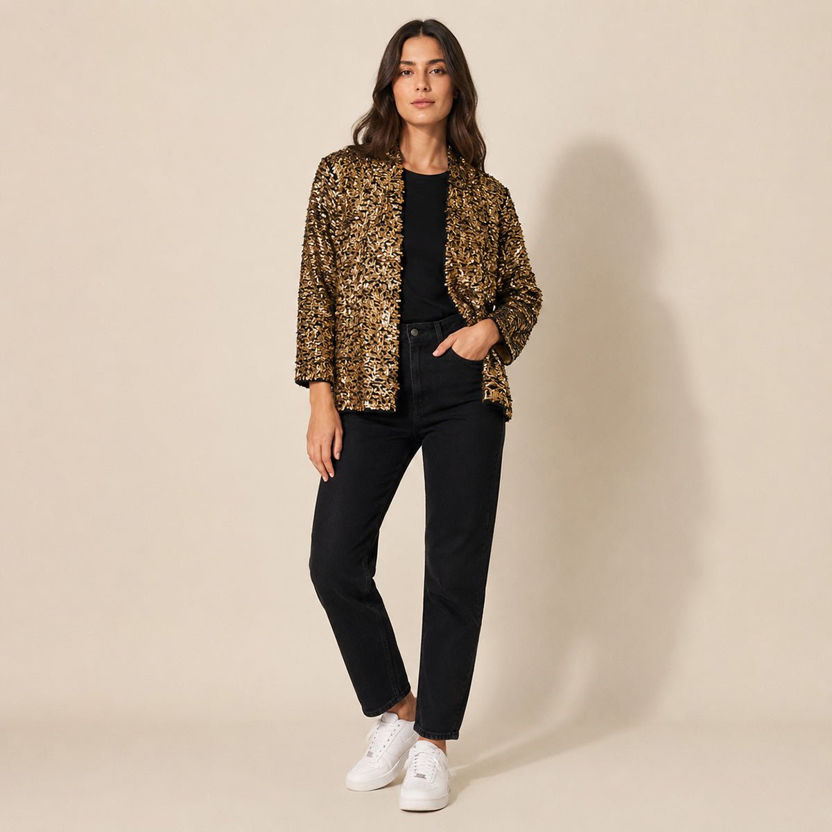 Monsoon Sequin Cardigan Size S Black Gold Embellished – Top product photo 1 | RewearableUK