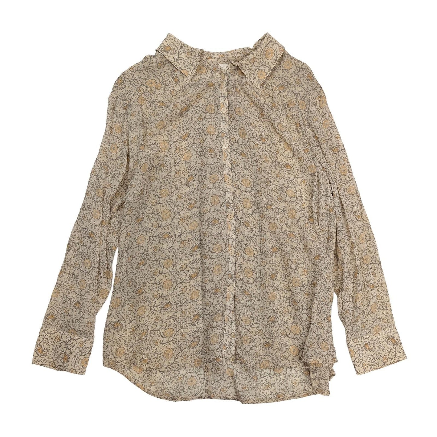 Monsoon Shirt Size L Beige Floral Metallic Thread Sheer Lightweight Top by Monsoon – blouse | RewearableUK