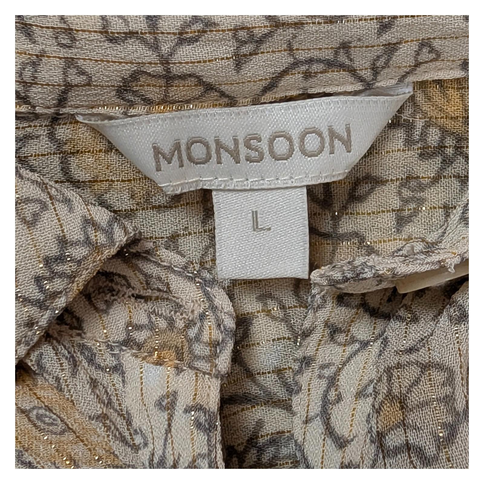 Monsoon Shirt Size L Beige Floral Metallic Thread Sheer Lightweight Top by Monsoon – blouse | RewearableUK