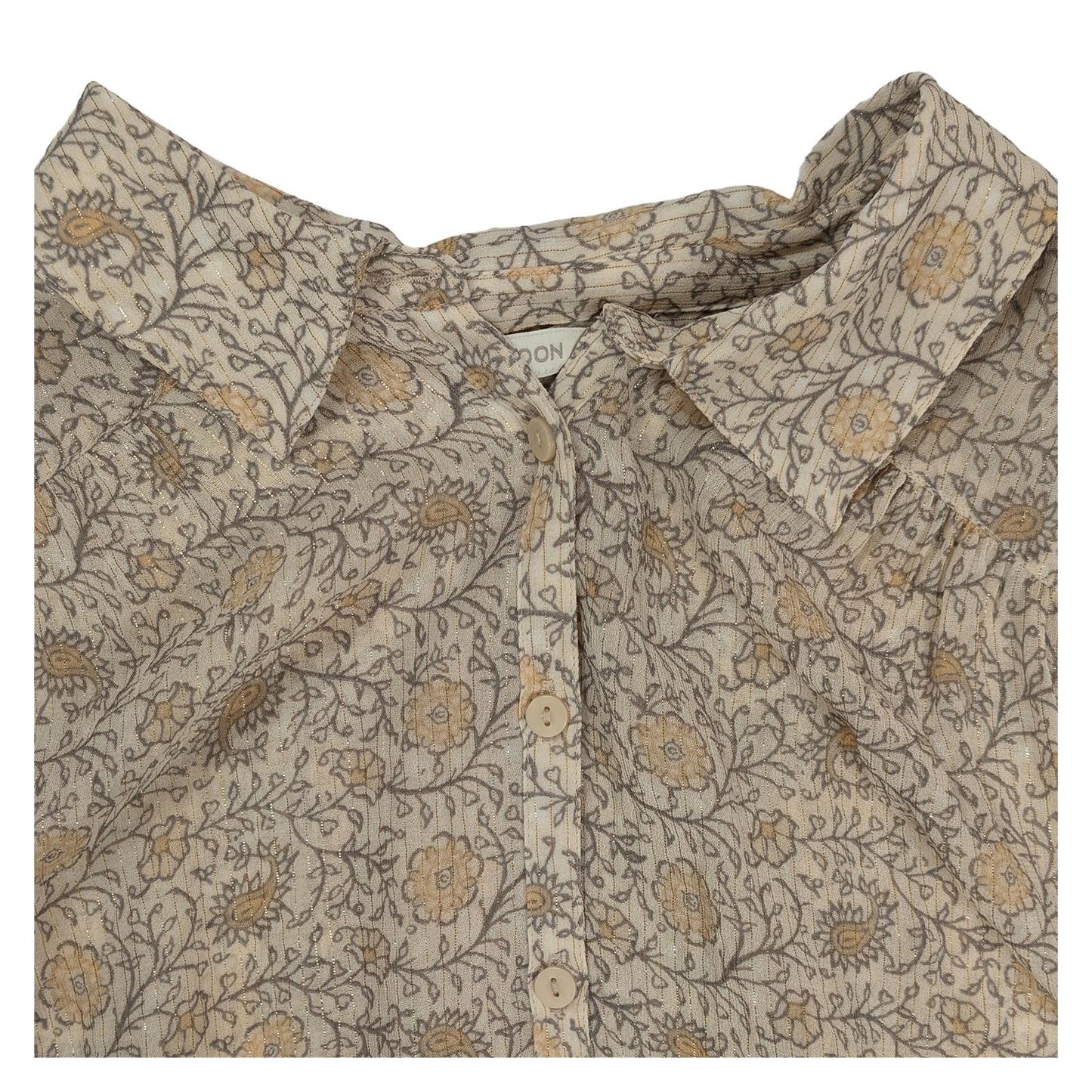 Monsoon Shirt Size L Beige Floral Metallic Thread Sheer Lightweight Top by Monsoon – blouse | RewearableUK