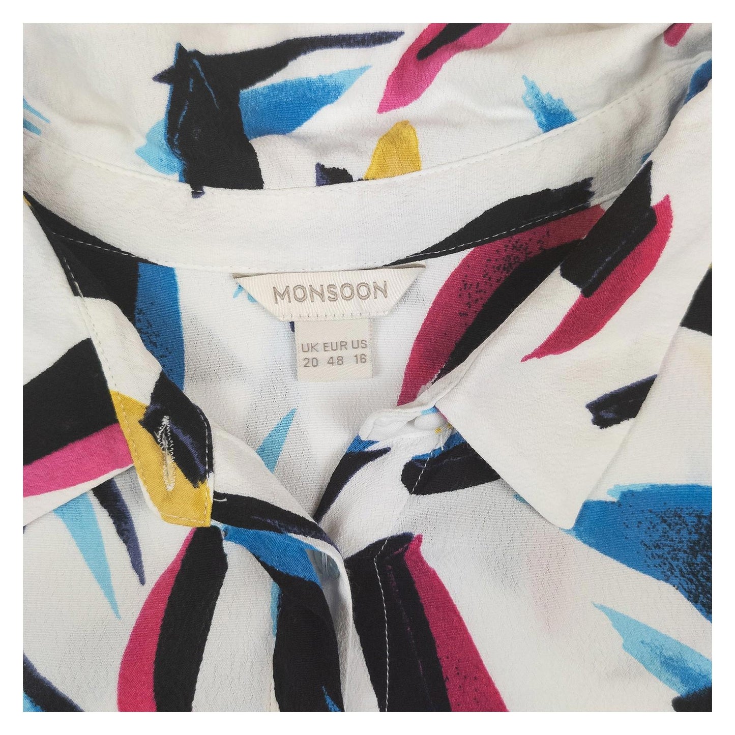 Monsoon Sleeveless Shirt Top UK 20 Multicolour Abstract Print Belted Blouse by Monsoon – | RewearableUK