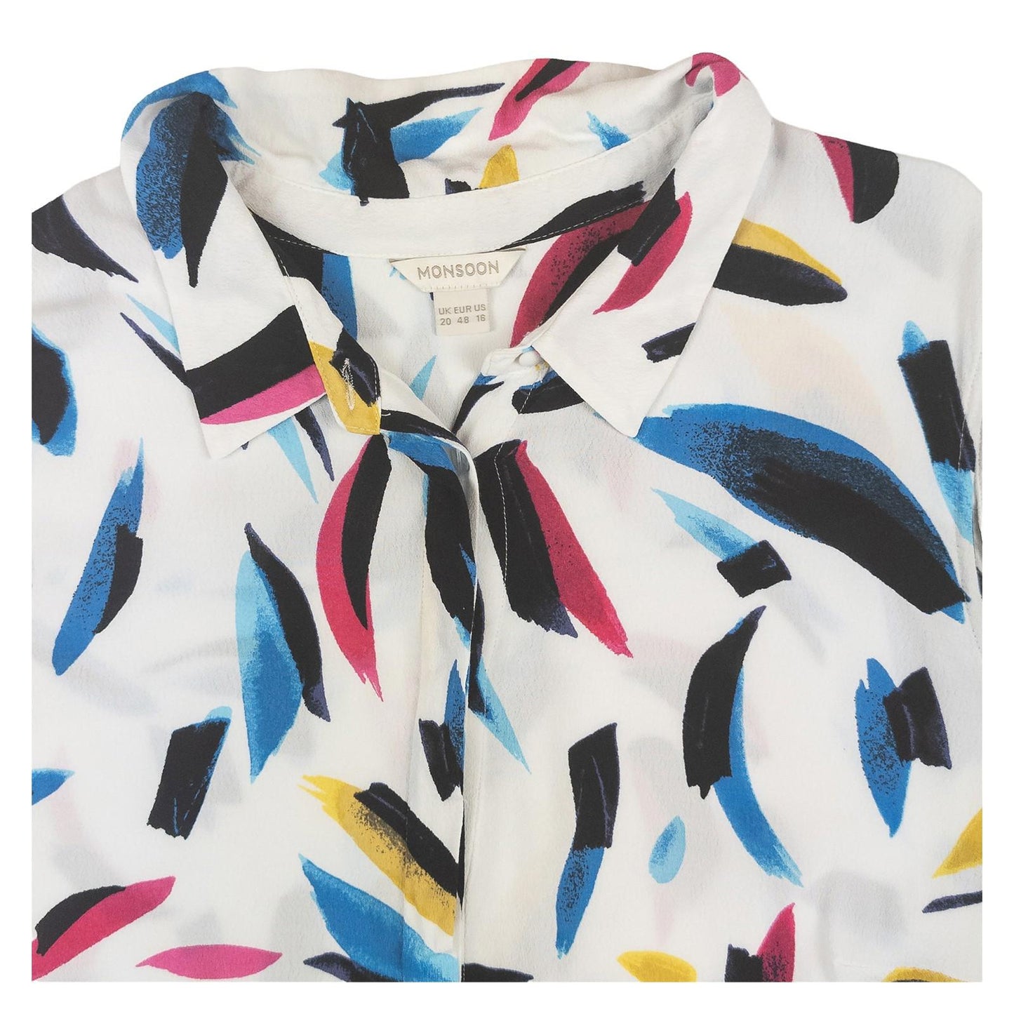 Monsoon Sleeveless Shirt Top UK 20 Multicolour Abstract Print Belted Blouse by Monsoon – | RewearableUK