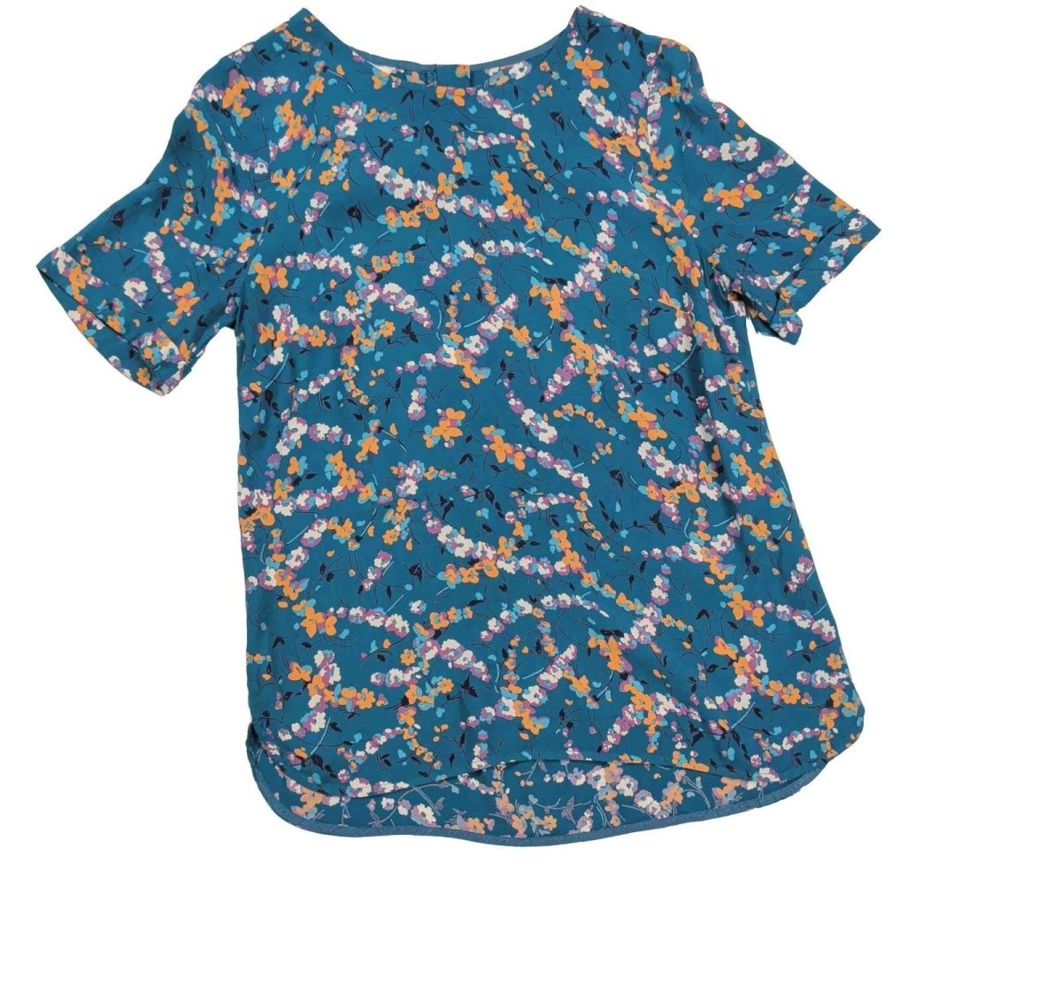 Monsoon Teal Floral Blouse UK 10 Viscose Short Sleeve Lined Summer Top – product photo 1 | RewearableUK