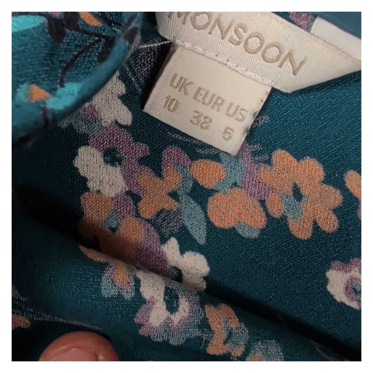 Monsoon Teal Floral Blouse UK 10 Viscose Short Sleeve Lined Summer Top – product photo 5 | RewearableUK