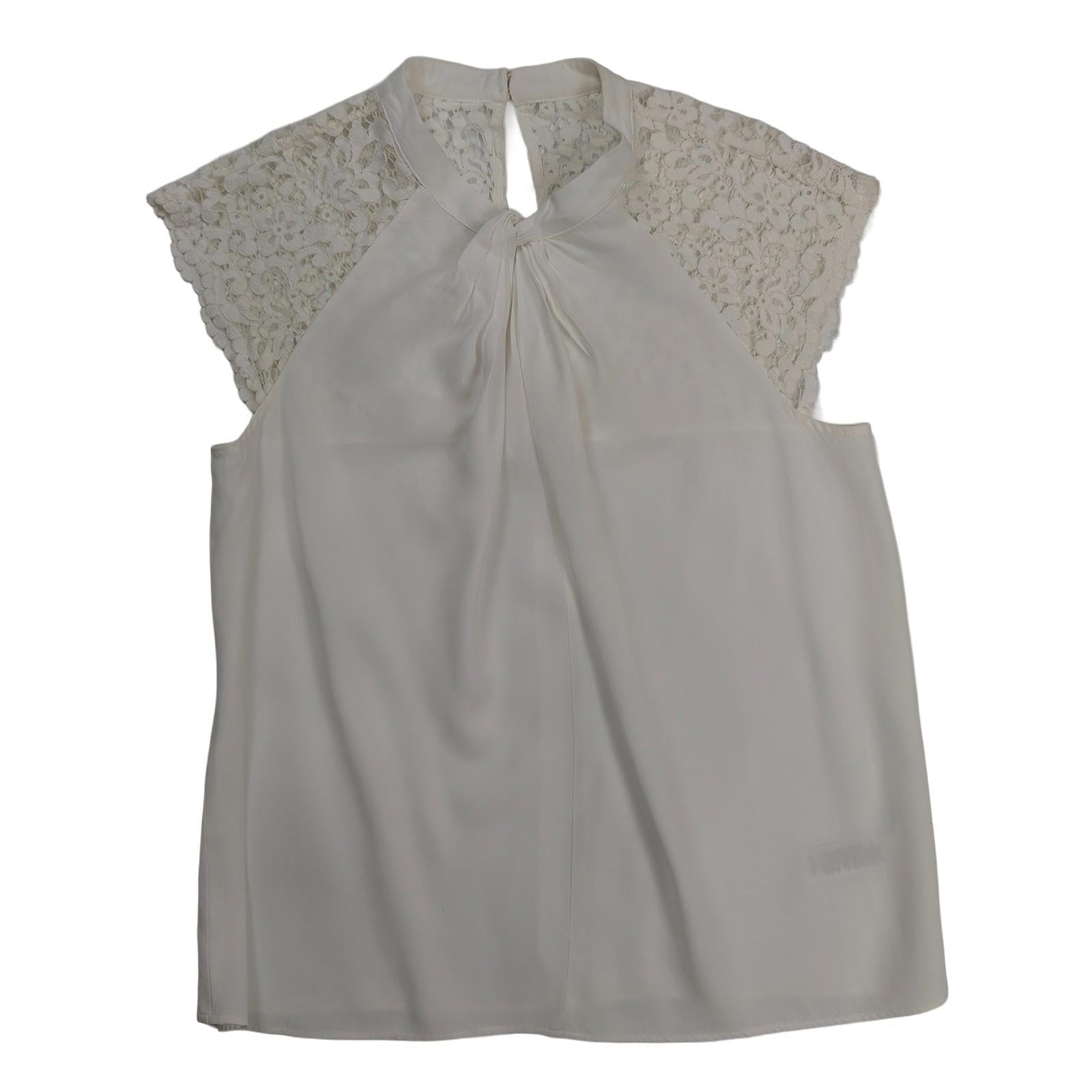 Monsoon top size 12 white sheer lace shoulder high neck sleeveless blouse by Monsoon – | RewearableUK