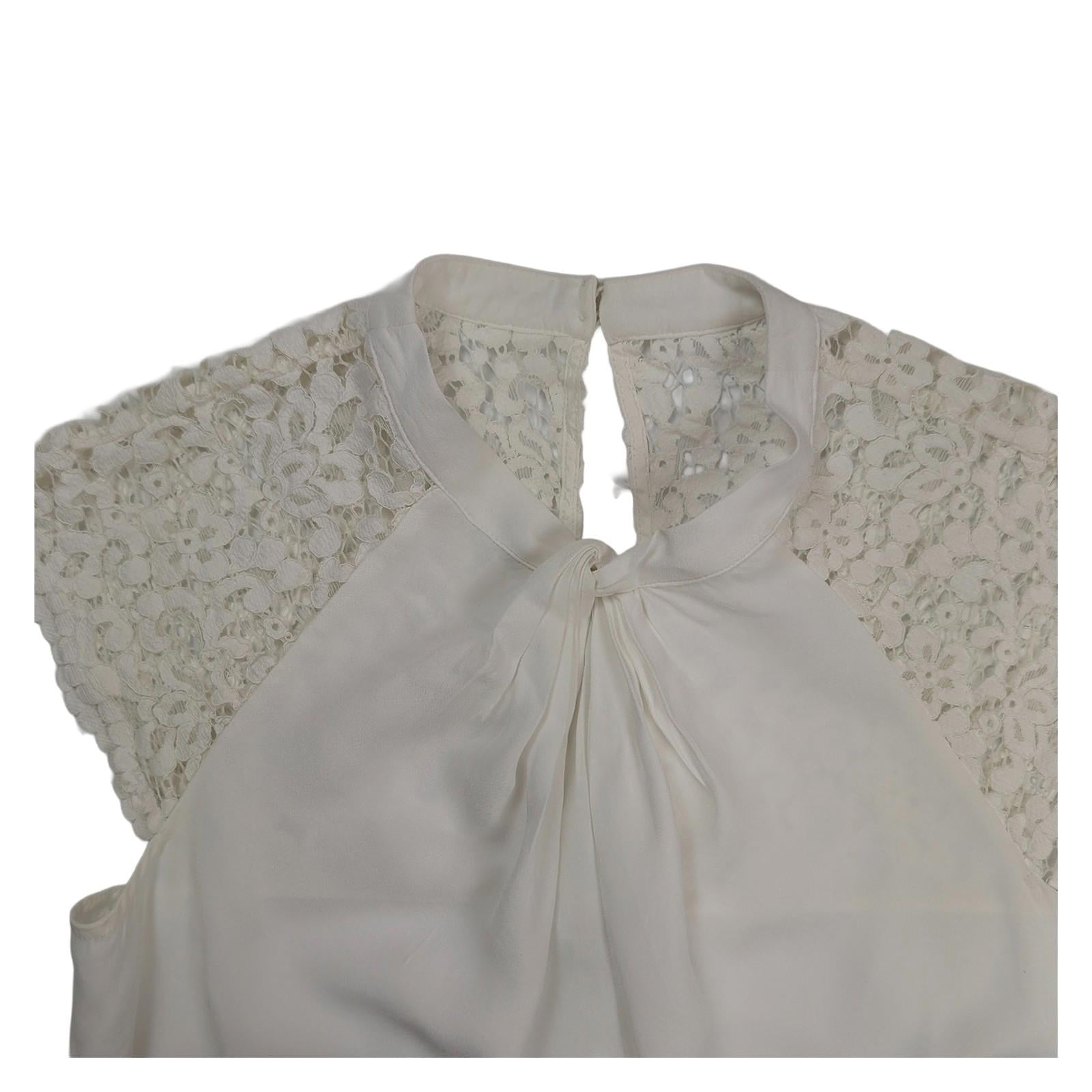 Monsoon top size 12 white sheer lace shoulder high neck sleeveless blouse by Monsoon – | RewearableUK