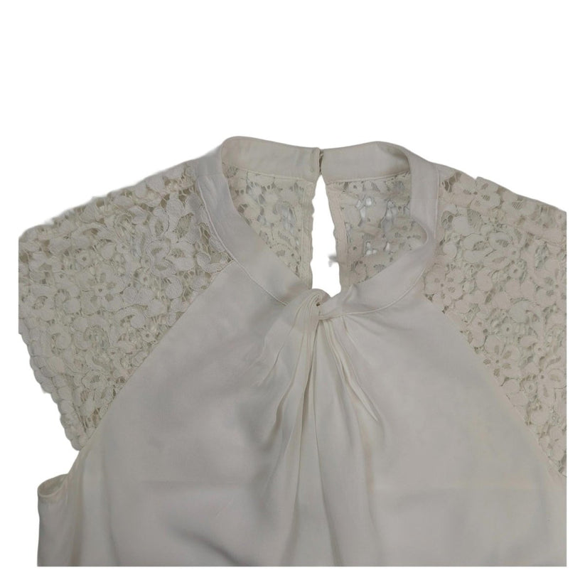 Monsoon top size 12 white sheer lace shoulder high neck sleeveless blouse by Monsoon – | RewearableUK