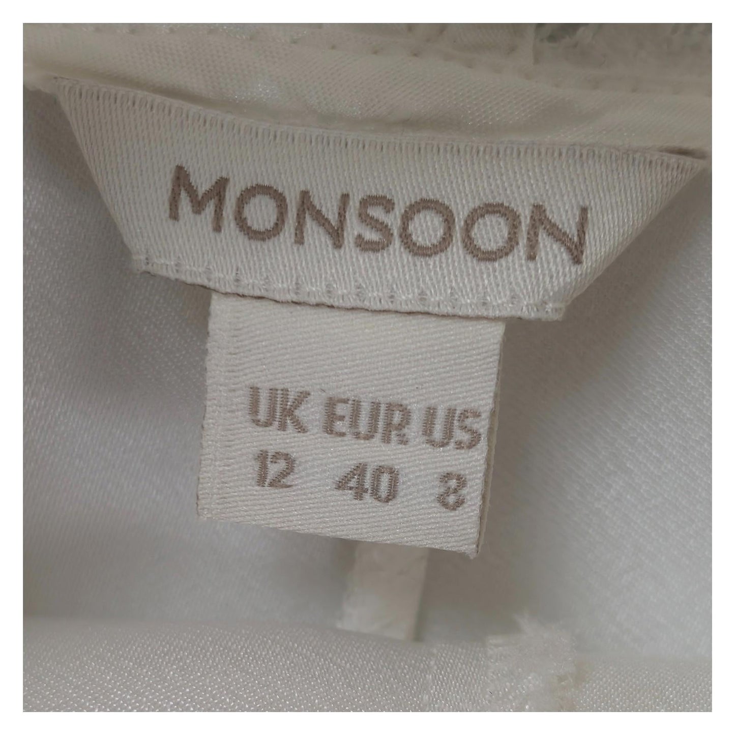 Monsoon top size 12 white sheer lace shoulder high neck sleeveless blouse by Monsoon – | RewearableUK