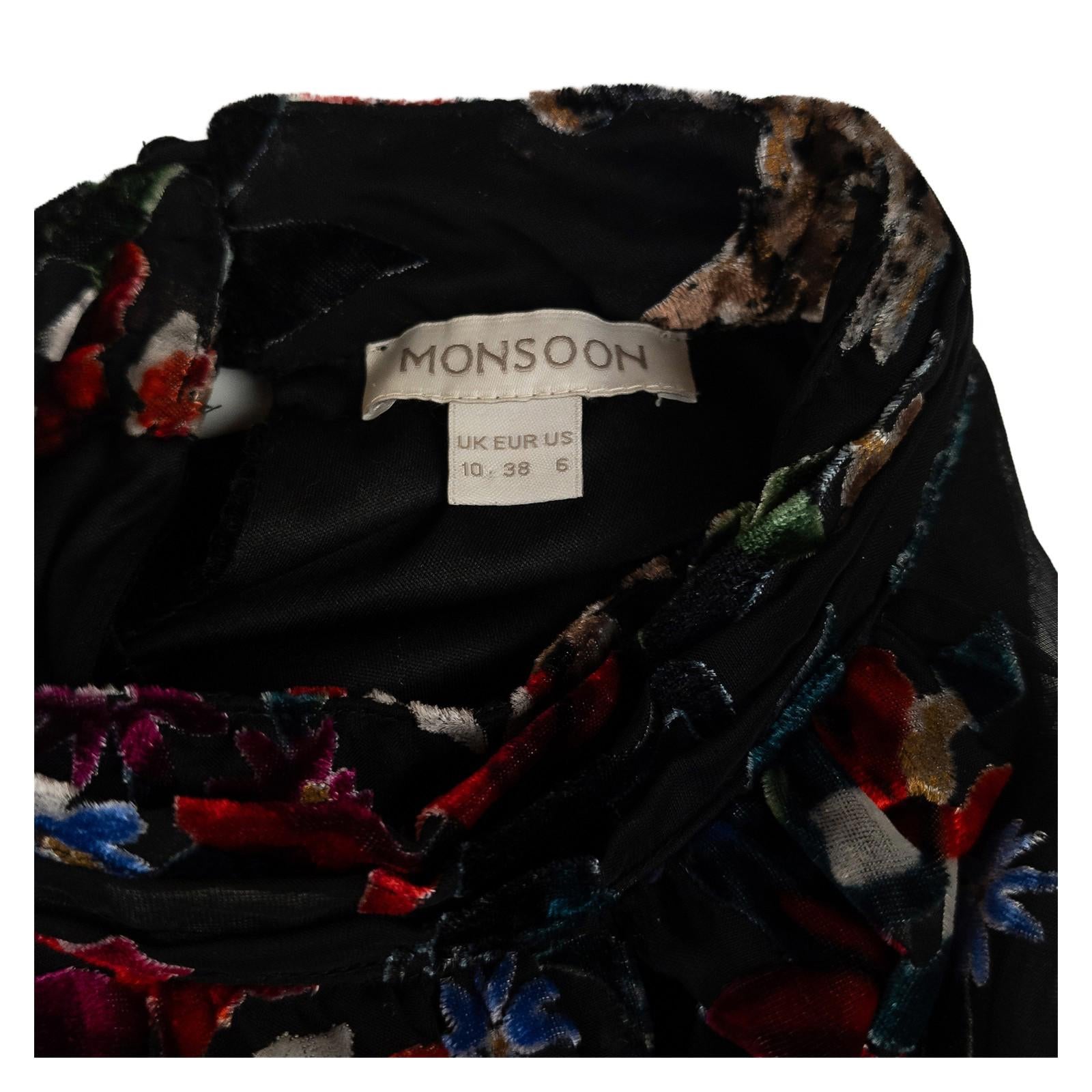 Monsoon Top UK 10 Black Velvet Devoré Floral Bird Halter Neck Blouse by Monsoon – | RewearableUK