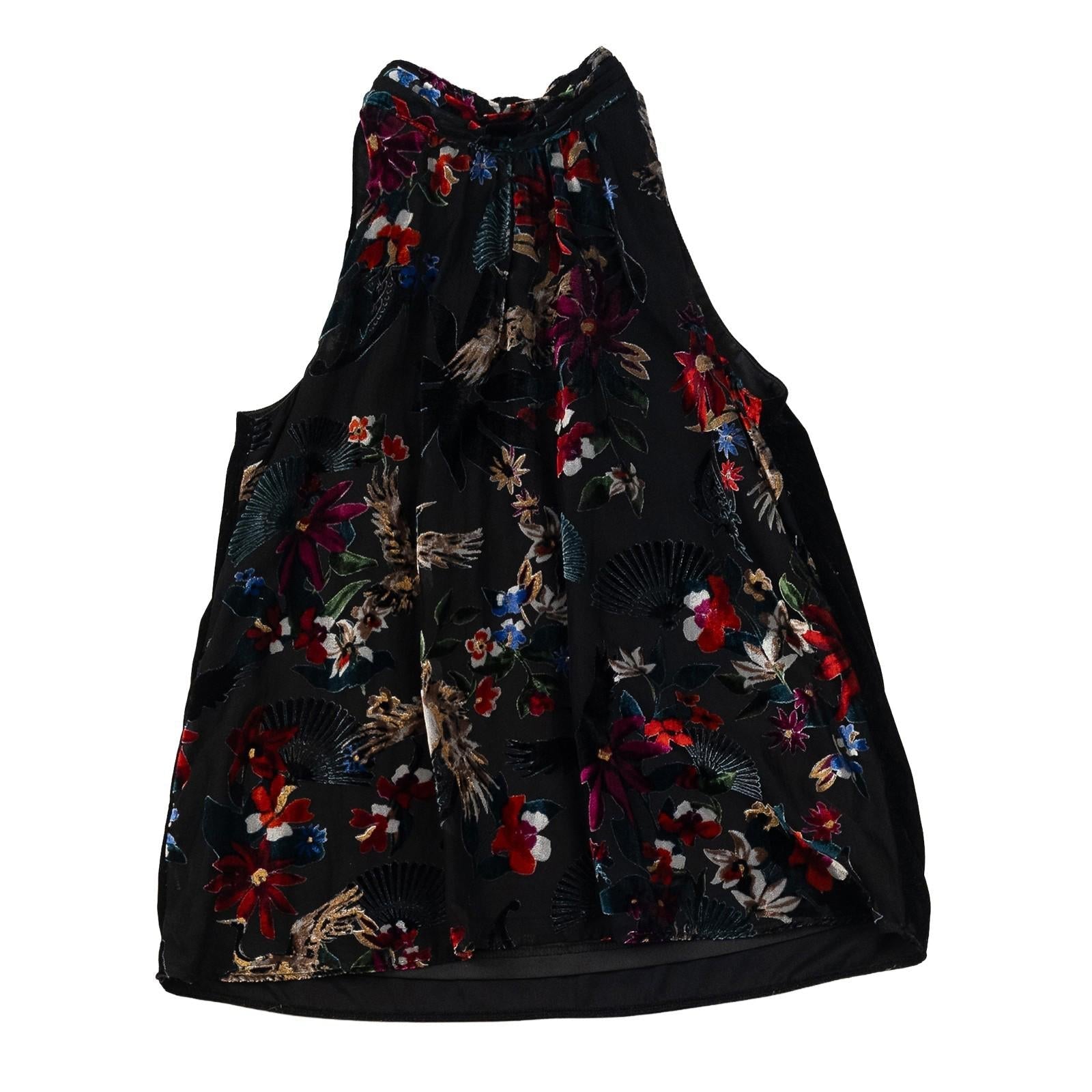 Monsoon Top UK 10 Black Velvet Devoré Floral Bird Halter Neck Blouse by Monsoon – | RewearableUK