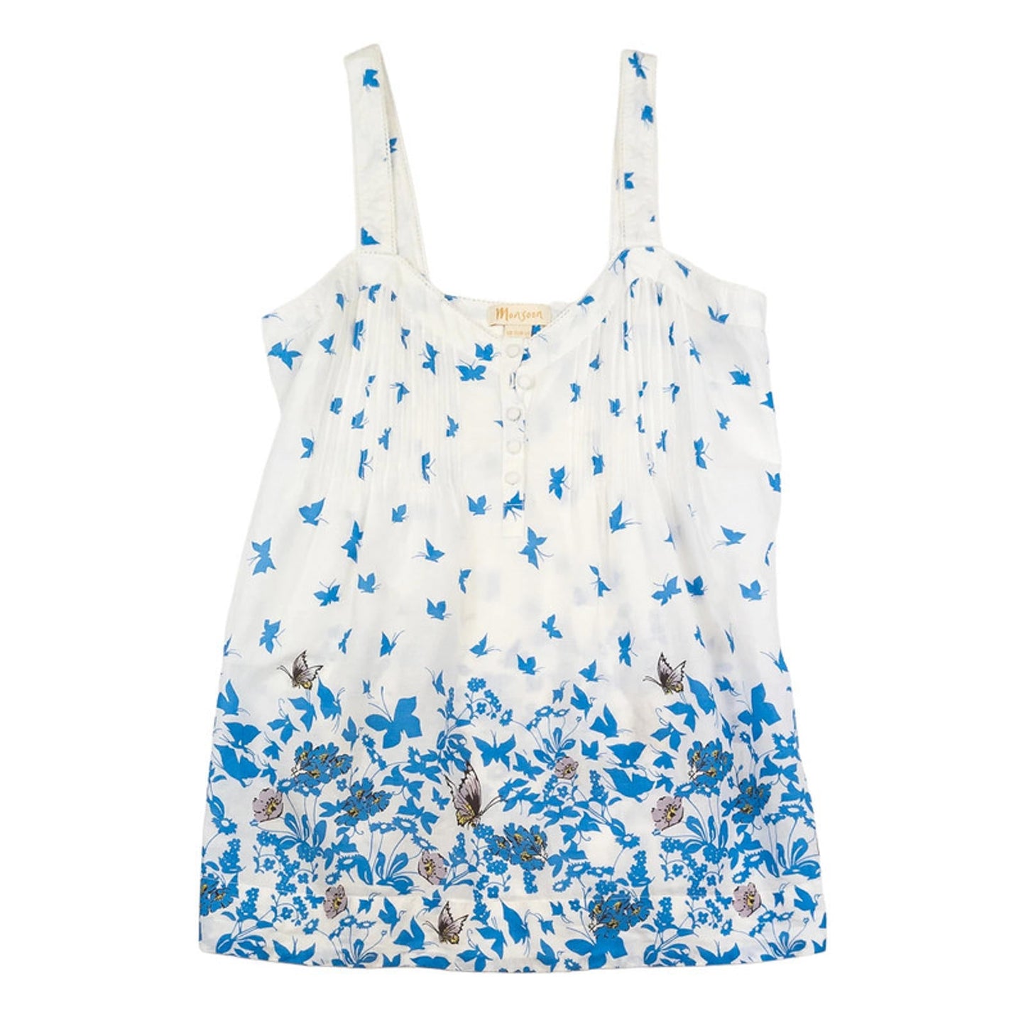 Monsoon Top UK 10 White Blue Butterfly Floral Print 100% Cotton Cami Vest by Monsoon – | RewearableUK