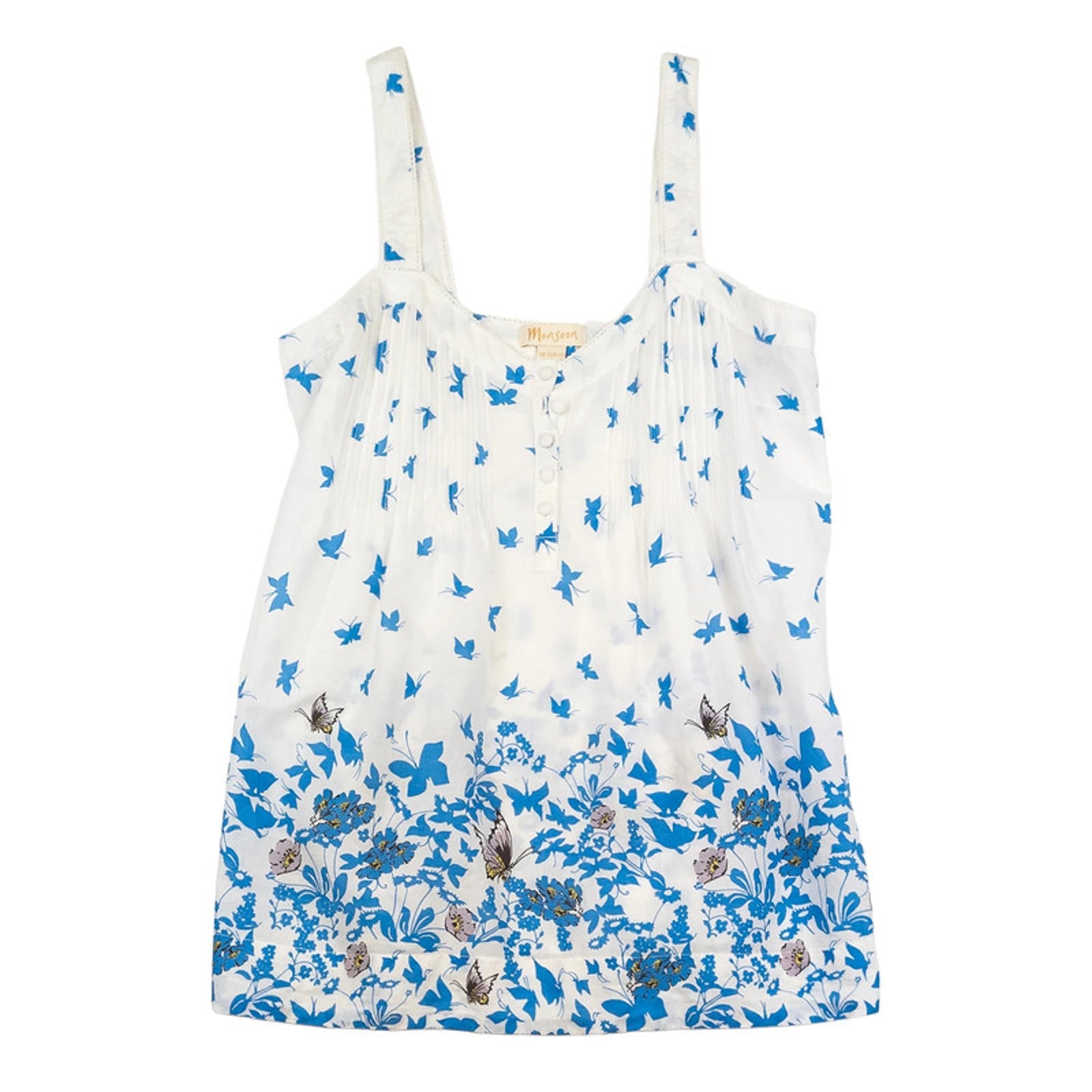 Monsoon Top UK 10 White Blue Butterfly Floral Print 100% Cotton Cami Vest by Monsoon – | RewearableUK