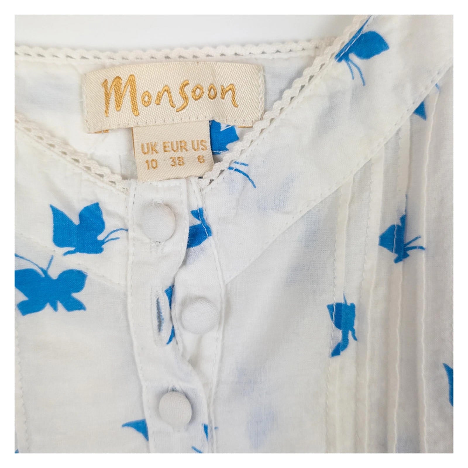 Monsoon Top UK 10 White Blue Butterfly Floral Print 100% Cotton Cami Vest by Monsoon – | RewearableUK