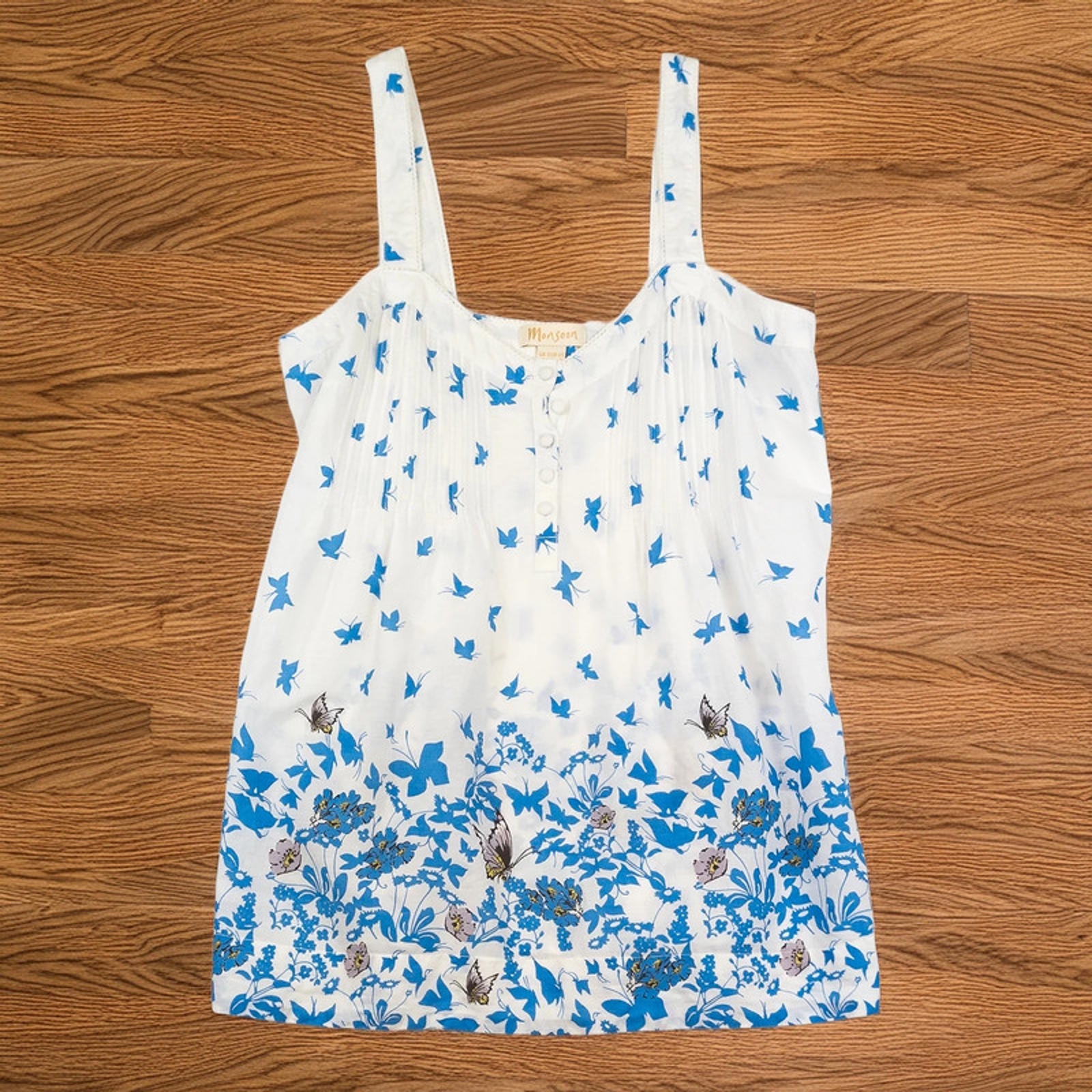Monsoon Top UK 10 White Blue Butterfly Floral Print 100% Cotton Cami Vest by Monsoon – | RewearableUK