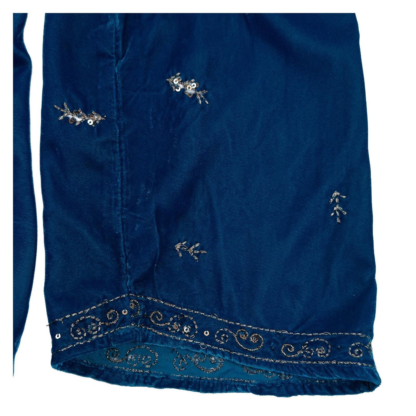 Monsoon Top UK 12 Teal Blue Velvet Sequin Embroidered Boho V - Neck Blouse by Monsoon – | RewearableUK