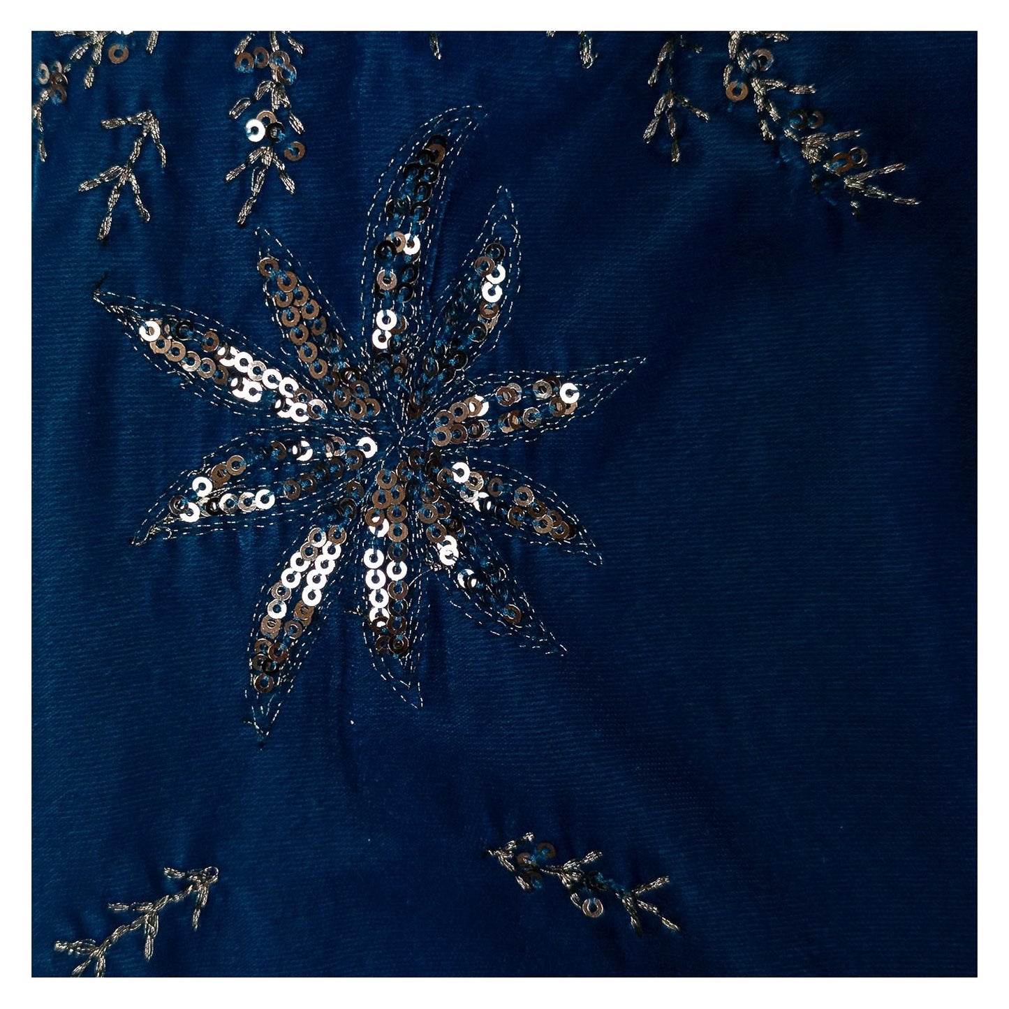 Monsoon Top UK 12 Teal Blue Velvet Sequin Embroidered Boho V - Neck Blouse by Monsoon – | RewearableUK