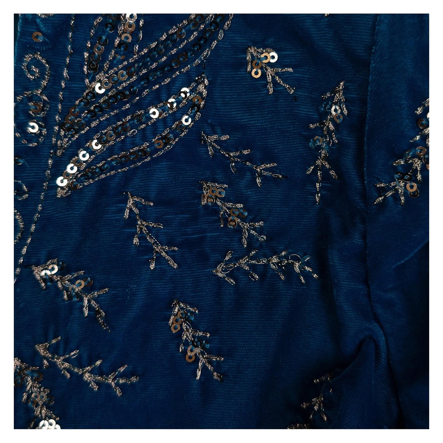 Monsoon Top UK 12 Teal Blue Velvet Sequin Embroidered Boho V - Neck Blouse by Monsoon – | RewearableUK