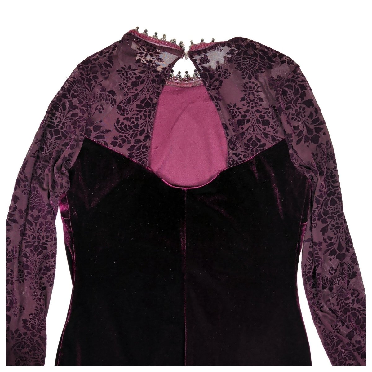 Monsoon Velvet Lace Beaded Midi Dress UK 14 Burgundy Occasion by Monsoon – | RewearableUK