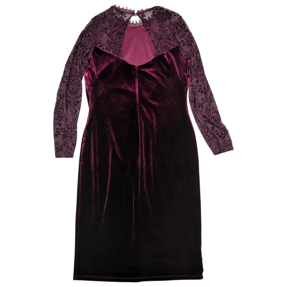 Monsoon Velvet Lace Beaded Midi Dress UK 14 Burgundy Occasion by Monsoon – | RewearableUK