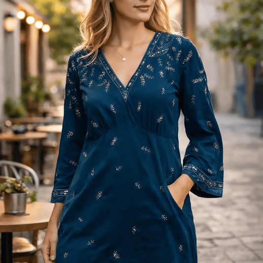 Monsoon Velvet Sequin Embroidered Top Teal Blue | Women's UK 12 by Monsoon – blouse | RewearableUK