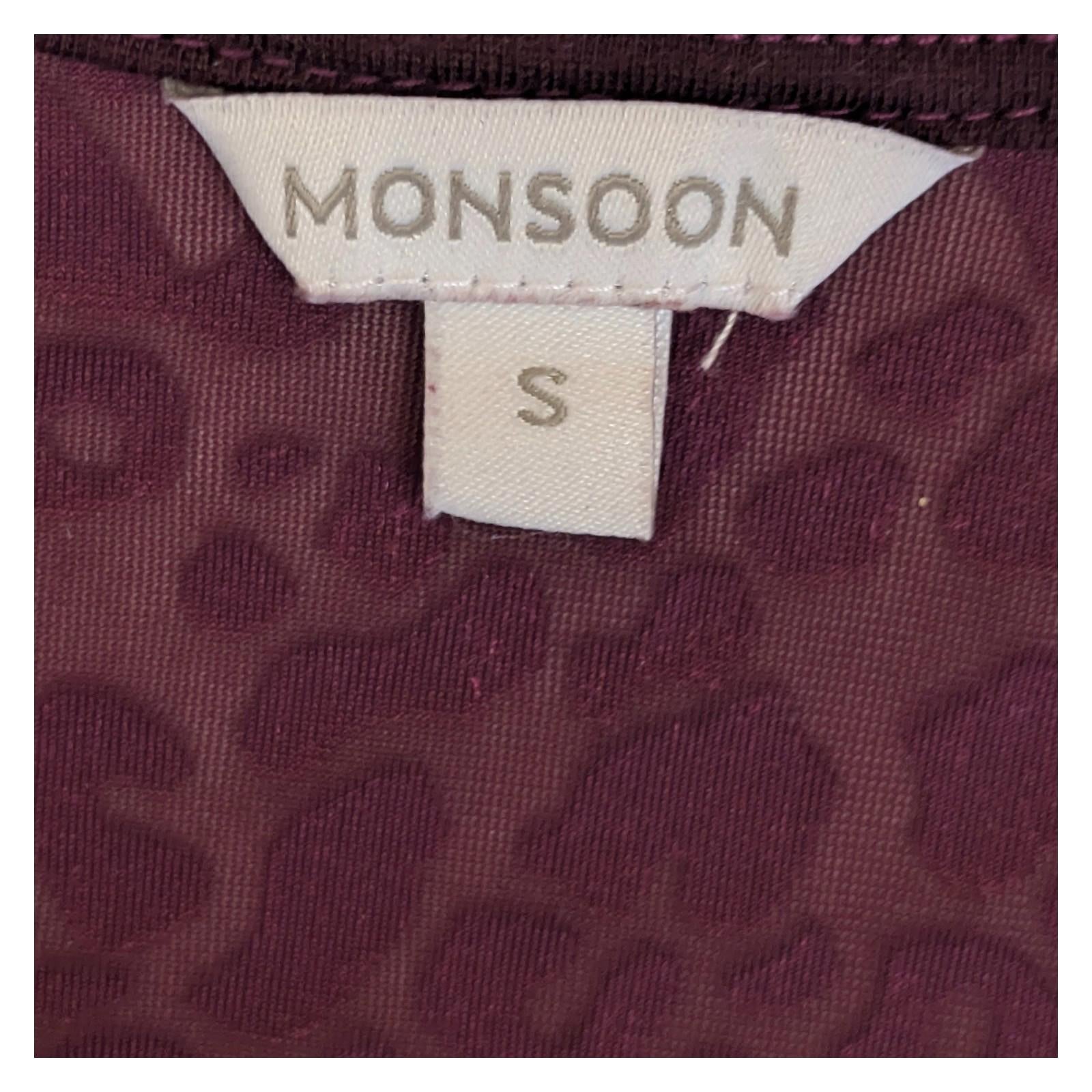 Monsoon Velvet Top Size S Berry Burgundy Leopard Print Wrap V - Neck Party Blouse by Monsoon – | RewearableUK