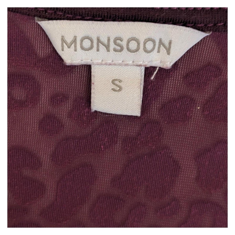 Monsoon Velvet Top Size S Berry Burgundy Leopard Print Wrap V - Neck Party Blouse by Monsoon – | RewearableUK