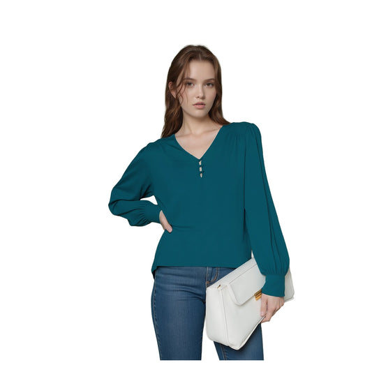 Monsoon Viscose V - Neck Blouse Teal | Women's UK 12 by Monsoon – blouse | RewearableUK