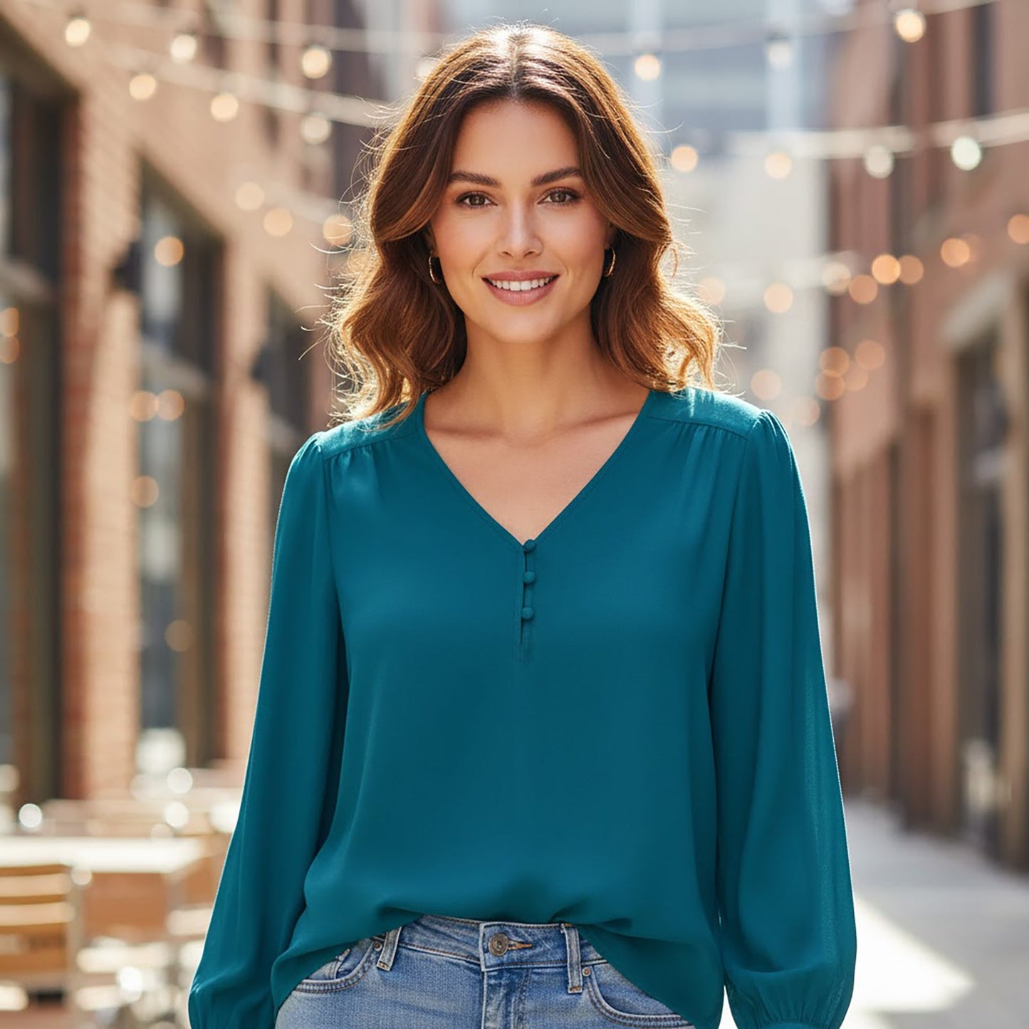 Monsoon Viscose V - Neck Blouse Teal | Women's UK 12 by Monsoon – blouse | RewearableUK