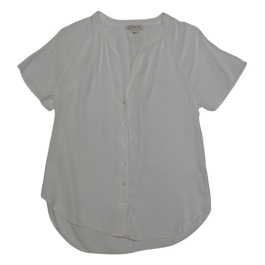 Monsoon White Blouse Size UK 8 US 4 Viscose Short Sleeve Button Down V - Neck Top by Monsoon – | RewearableUK